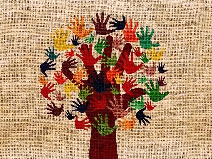 Diversity hands tree background